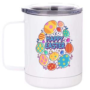 Cute Colorful Happy Easter Eggs 12 oz Stainless Steel Tumbler Cup