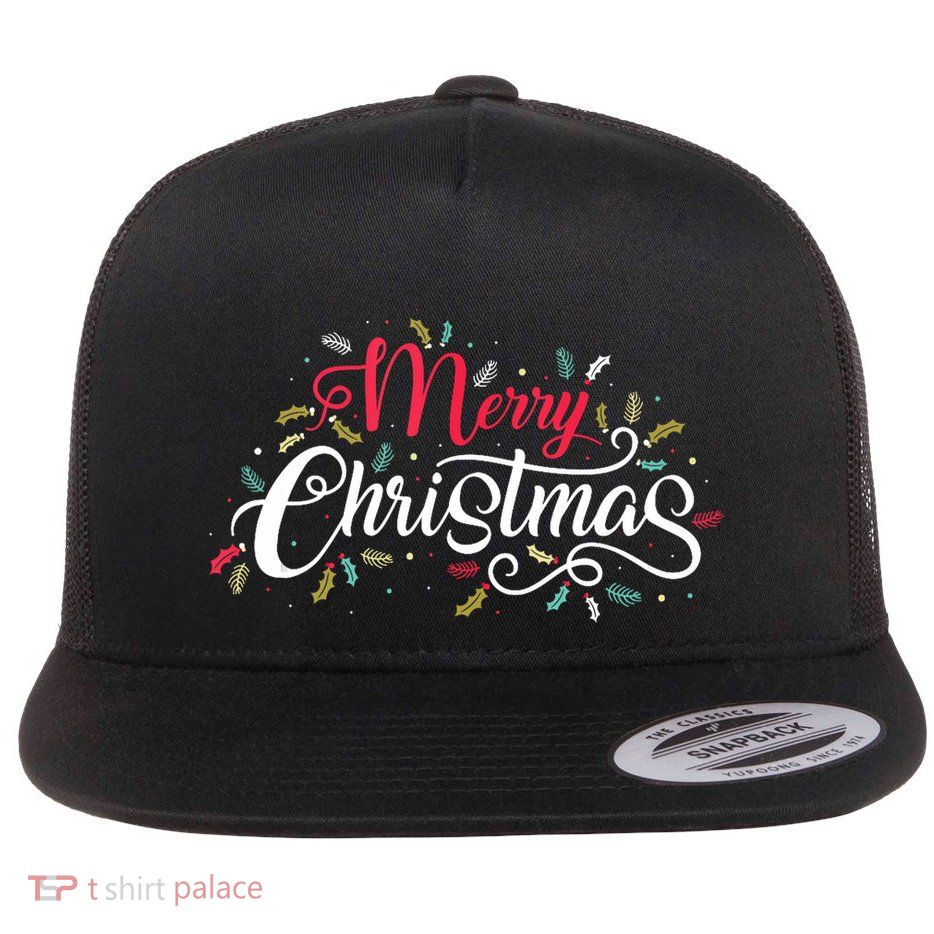 Classic Christmas Holly Merry Christmas Tank Top Flat Bill Trucker Hat
