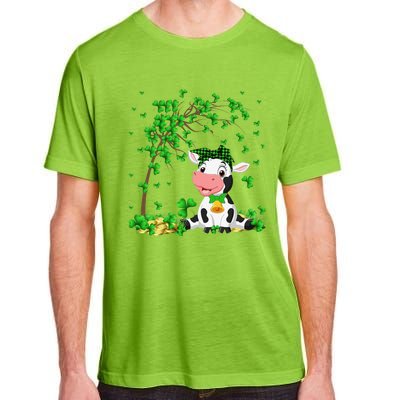 Cute Cow Holding Lucky Shamrock Leaf Farmer St Patrick's Day Adult ChromaSoft Performance T-Shirt