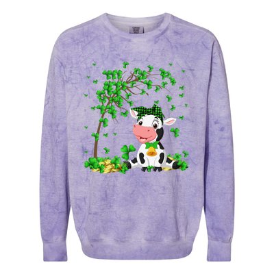 Cute Cow Holding Lucky Shamrock Leaf Farmer St Patrick's Day Colorblast Crewneck Sweatshirt