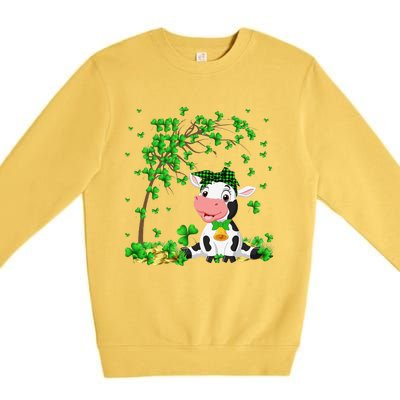 Cute Cow Holding Lucky Shamrock Leaf Farmer St Patrick's Day Premium Crewneck Sweatshirt