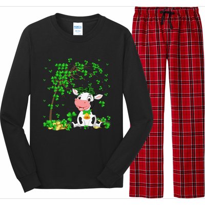 Cute Cow Holding Lucky Shamrock Leaf Farmer St Patrick's Day Long Sleeve Pajama Set