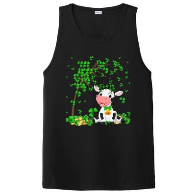 Cute Cow Holding Lucky Shamrock Leaf Farmer St Patrick's Day PosiCharge Competitor Tank