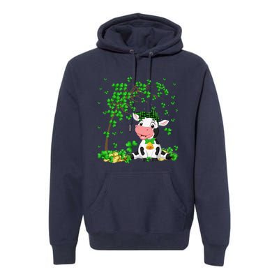 Cute Cow Holding Lucky Shamrock Leaf Farmer St Patrick's Day Premium Hoodie