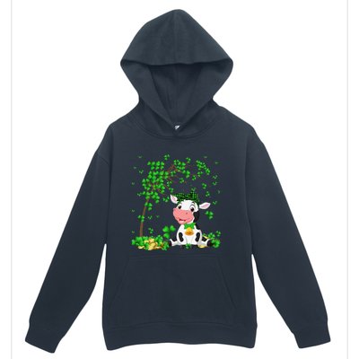 Cute Cow Holding Lucky Shamrock Leaf Farmer St Patrick's Day Urban Pullover Hoodie