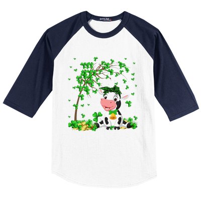 Cute Cow Holding Lucky Shamrock Leaf Farmer St Patrick's Day Baseball Sleeve Shirt