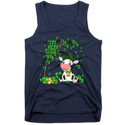 Cute Cow Holding Lucky Shamrock Leaf Farmer St Patrick's Day Tank Top