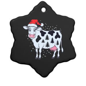 Christmas Cow Holiday Santa Hat Funny Gift Ceramic Star Ornament