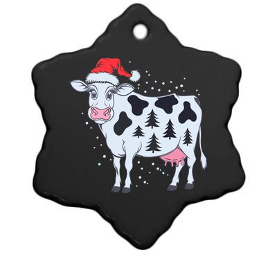 Christmas Cow Holiday Santa Hat Funny Gift Ceramic Star Ornament