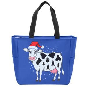 Christmas Cow Holiday Santa Hat Funny Gift Zip Tote Bag