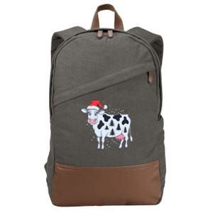 Christmas Cow Holiday Santa Hat Funny Gift Cotton Canvas Backpack