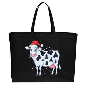 Christmas Cow Holiday Santa Hat Funny Gift Cotton Canvas Jumbo Tote