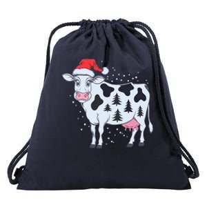 Christmas Cow Holiday Santa Hat Funny Gift Drawstring Bag