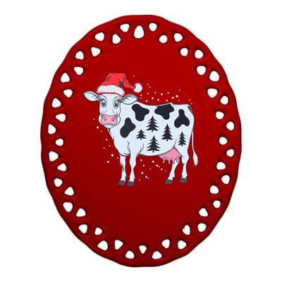 Christmas Cow Holiday Santa Hat Funny Gift Ceramic Oval Ornament