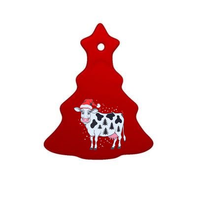 Christmas Cow Holiday Santa Hat Funny Gift Ceramic Tree Ornament