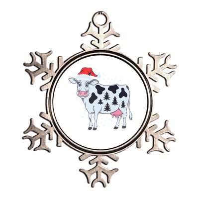 Christmas Cow Holiday Santa Hat Funny Gift Metallic Star Ornament