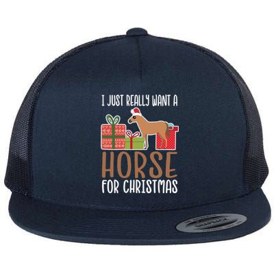 Cute Christmas Horse I Want A Horse Funny Gift Flat Bill Trucker Hat