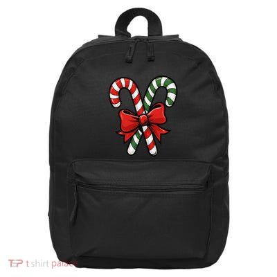 Candy Cane Holly Merry Christmas Happy Xmas Holidays 16 in Basic Backpack