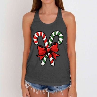 Candy Cane Holly Merry Christmas Happy Xmas Holidays Women's Knotted Racerback Tank