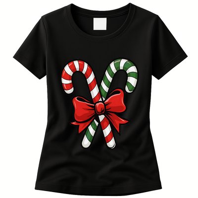 Candy Cane Holly Merry Christmas Happy Xmas Holidays Womens T-Shirt