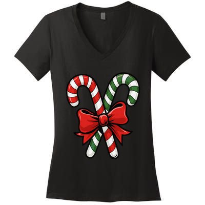 Candy Cane Holly Merry Christmas Happy Xmas Holidays Women's V-Neck T-Shirt