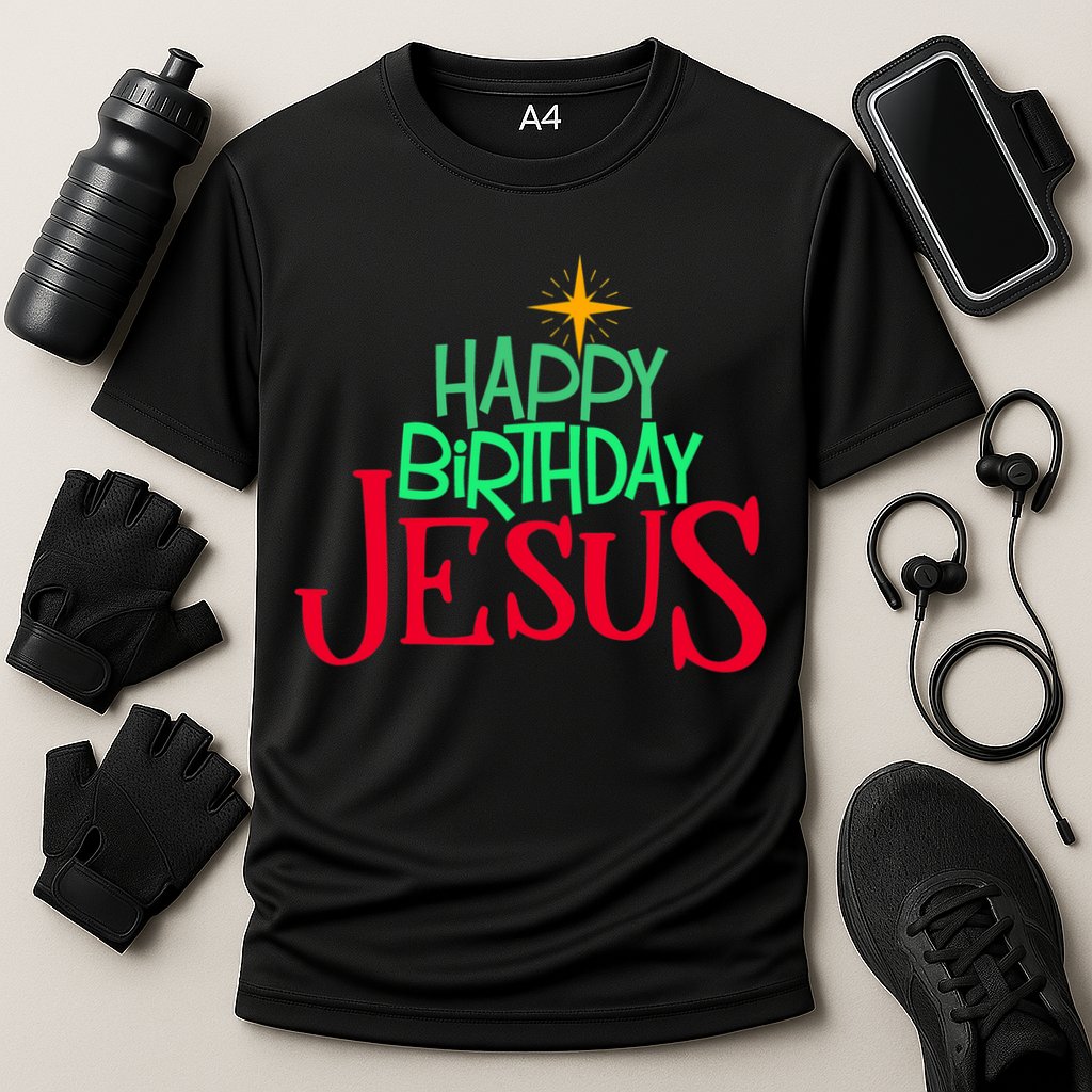Christian Christmas HAPPY BIRTHDAY JESUS Women Men Kids Gift Cooling Performance Crew T-Shirt