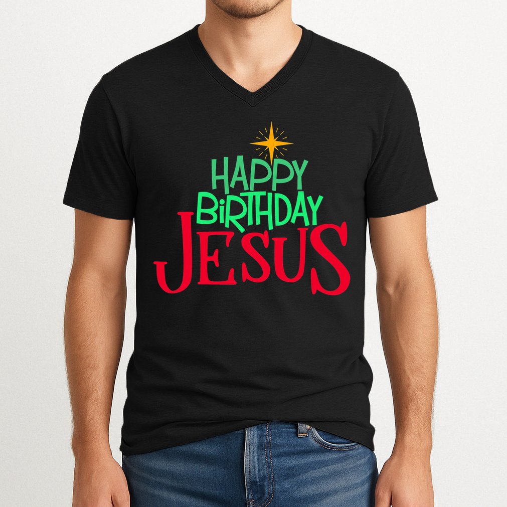 Christian Christmas HAPPY BIRTHDAY JESUS Women Men Kids Gift V-Neck T-Shirt
