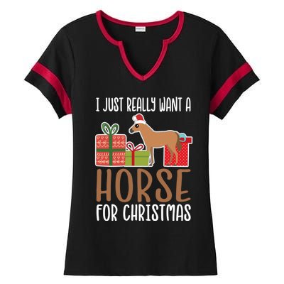 Cute Christmas Horse I Want A Horse Gift Ladies Halftime Notch Neck Tee