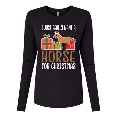 Cute Christmas Horse I Want A Horse Gift Womens Cotton Relaxed Long Sleeve T-Shirt