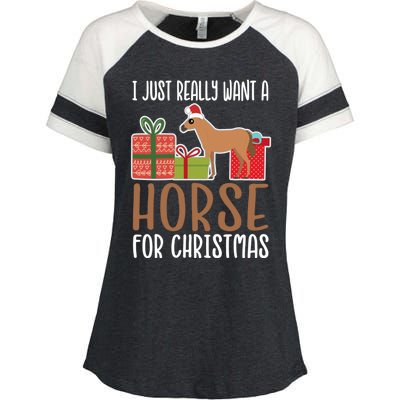 Cute Christmas Horse I Want A Horse Gift Enza Ladies Jersey Colorblock Tee