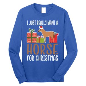 Cute Christmas Horse I Want A Horse Gift Long Sleeve Shirt