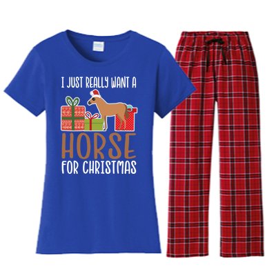 Cute Christmas Horse I Want A Horse Gift Women's Flannel Pajama Set