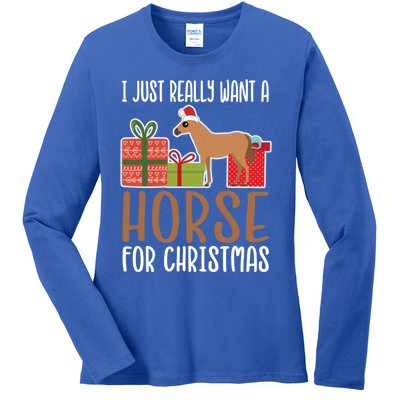 Cute Christmas Horse I Want A Horse Gift Ladies Long Sleeve Shirt