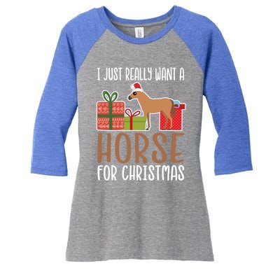 Cute Christmas Horse I Want A Horse Gift Women's Tri-Blend 3/4-Sleeve Raglan Shirt