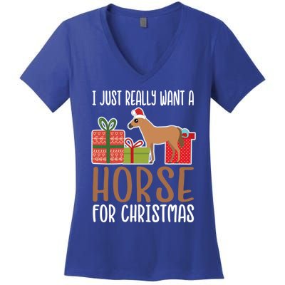 Cute Christmas Horse I Want A Horse Gift Women's V-Neck T-Shirt