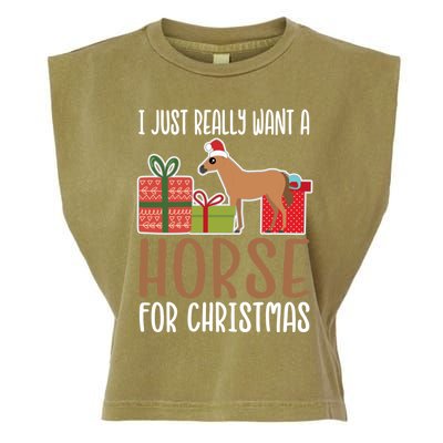 Cute Christmas Horse I Want A Horse Gift Garment-Dyed Women's Muscle Tee