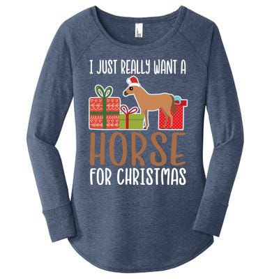 Cute Christmas Horse I Want A Horse Gift Women's Perfect Tri Tunic Long Sleeve Shirt