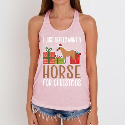 Cute Christmas Horse I Want A Horse Gift Women's Knotted Racerback Tank