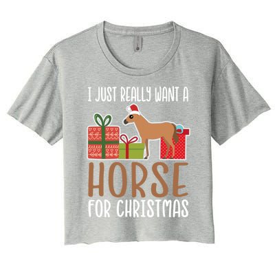 Cute Christmas Horse I Want A Horse Gift Women's Crop Top Tee