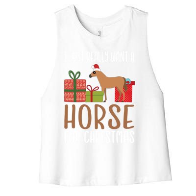 Cute Christmas Horse I Want A Horse Gift Women's Racerback Cropped Tank