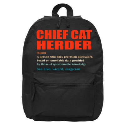 Chief Cat Herder Definition Wizard Magician 16 in Basic Backpack