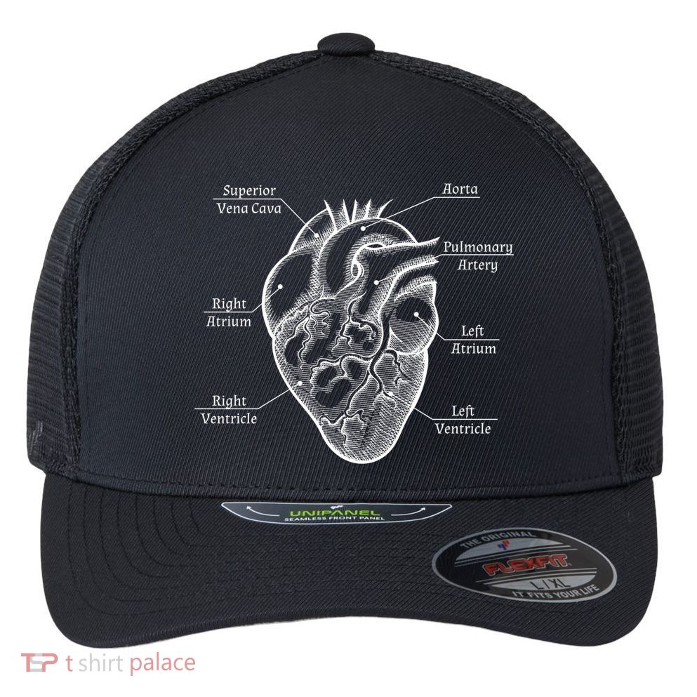 Cardiology Cardiologist Heart Anatomy Distressed Gift Flexfit Unipanel Trucker Cap