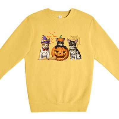 Cute Cat Halloween Witch Mummy Pumpkin Funny Cat Lover Gift Premium Crewneck Sweatshirt