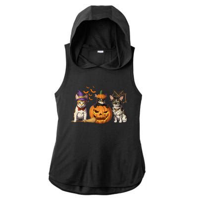 Cute Cat Halloween Witch Mummy Pumpkin Funny Cat Lover Gift Ladies PosiCharge Tri-Blend Wicking Draft Hoodie Tank