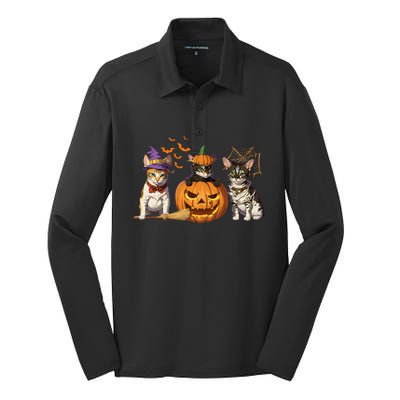 Cute Cat Halloween Witch Mummy Pumpkin Funny Cat Lover Gift Silk Touch Performance Long Sleeve Polo