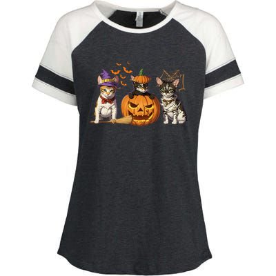 Cute Cat Halloween Witch Mummy Pumpkin Funny Cat Lover Gift Enza Ladies Jersey Colorblock Tee