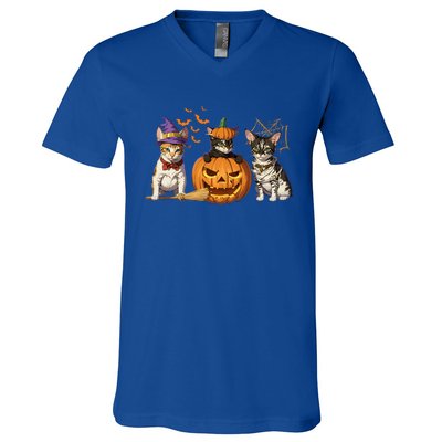 Cute Cat Halloween Witch Mummy Pumpkin Funny Cat Lover Gift V-Neck T-Shirt