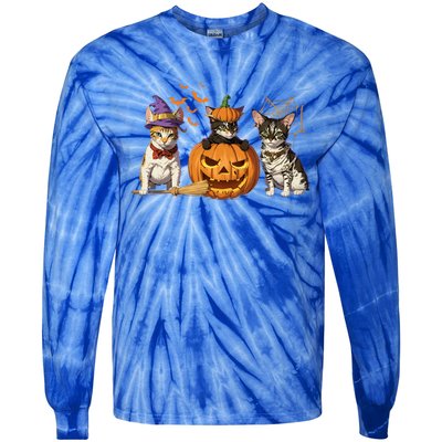 Cute Cat Halloween Witch Mummy Pumpkin Funny Cat Lover Gift Tie-Dye Long Sleeve Shirt