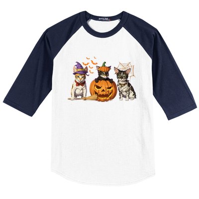 Cute Cat Halloween Witch Mummy Pumpkin Funny Cat Lover Gift Baseball Sleeve Shirt