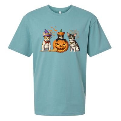 Cute Cat Halloween Witch Mummy Pumpkin Funny Cat Lover Gift Sueded Cloud Jersey T-Shirt